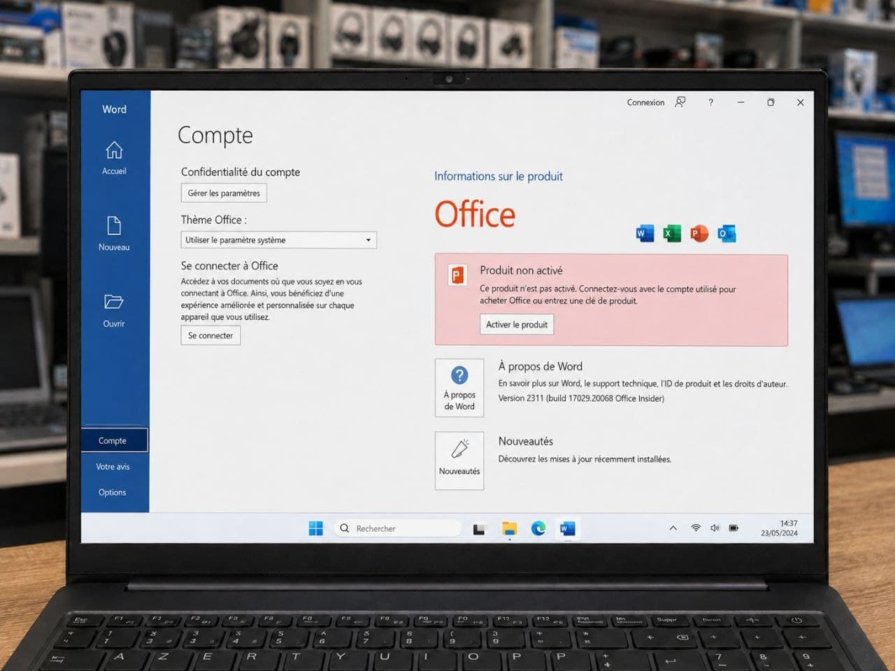 Word — produit non activé