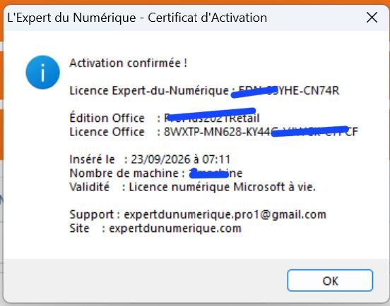 Certificat d'activation L'Expert du Numérique