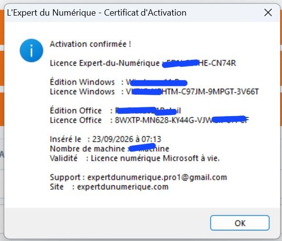 Certificat d'activation L'Expert du Numérique